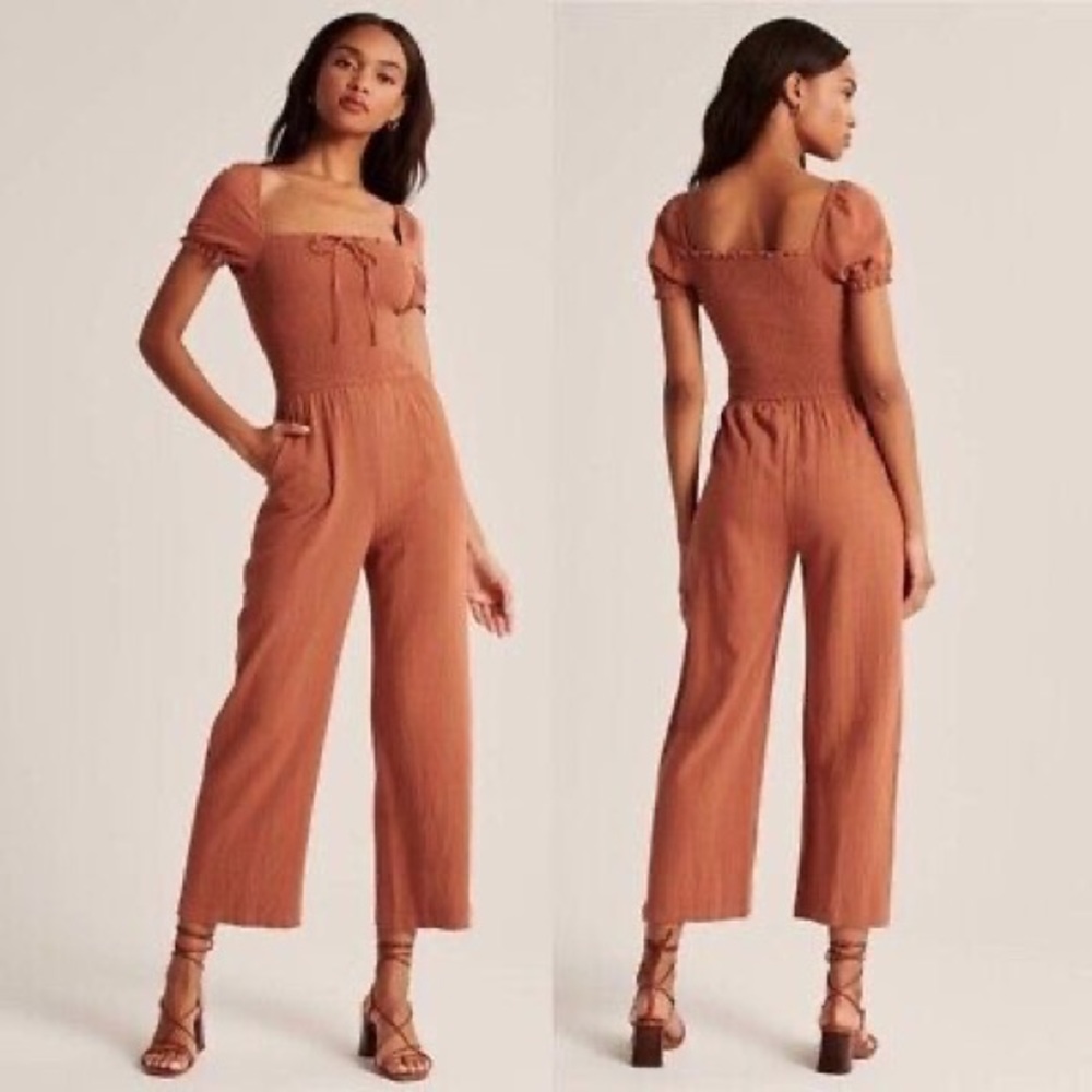 Abercrombie & Fitch Smocked Jumpsuit with Tie